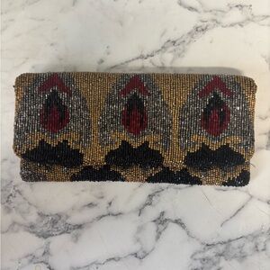 Moyna Beaded Cosmetic Bag in Black, Red, and Gold
